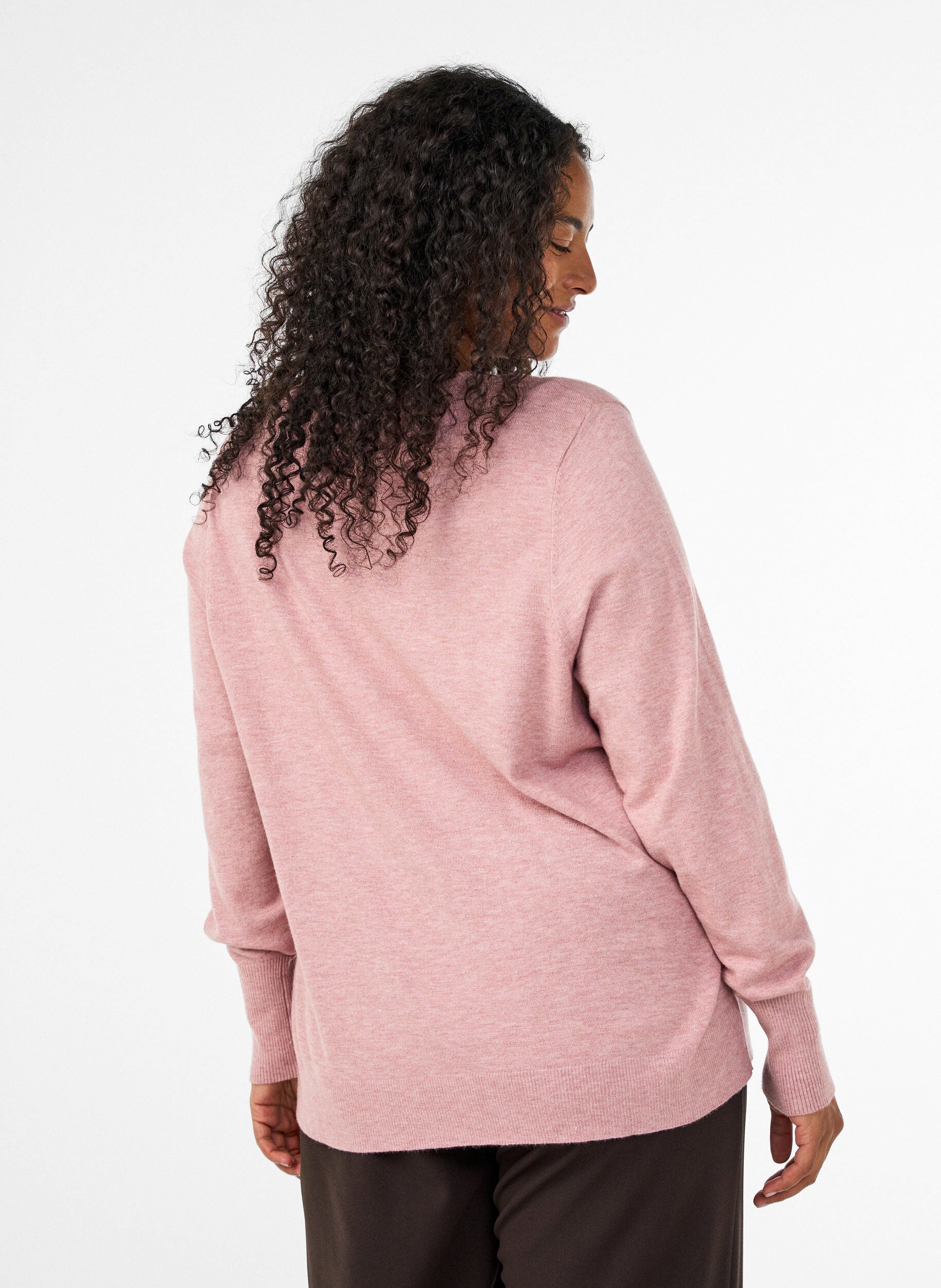 ZizziStrikbluse med rund hals, Lyser&oslash;d, Model image number 2