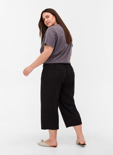 Ensfarvede culotte bukser med lommer, Black, Model image number 1