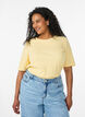 Ribbet jerseybluse med korte &aelig;rmer, Gul, Model image number 0