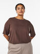 Kort&aelig;rmet v&aelig;vet bluse med rund hals, Brun, Model image number 0
