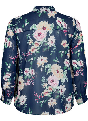 FLASH - Langærmet skjorte med blomsterprint, Navy Flower, Packshot image number 1