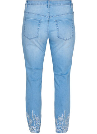Cropped Emily jeans med broderi , Light blue denim, Packshot image number 1