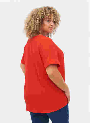 Kortærmet bluse med v-udskæring, Fiery Red, Model image number 1