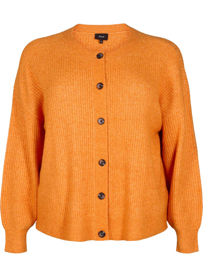 Ribstrikket cardigan med knapper, Orange, Packshot image number 0