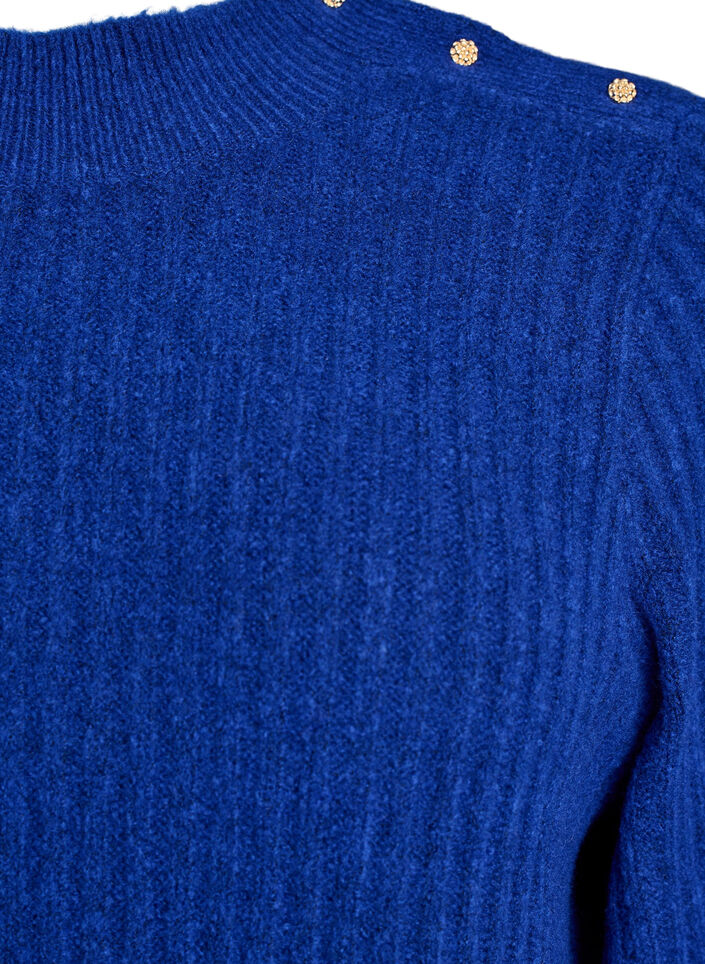 Ribstrikket sweater med ballon&aelig;rmer og knapper, Bl&aring;, Packshot image number 2