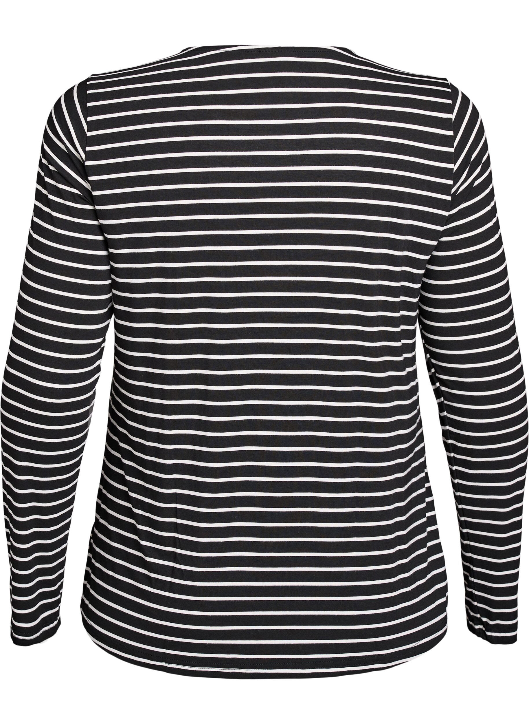ZizziLang&aelig;rmet bluse med striber, Sort, Packshot image number 1