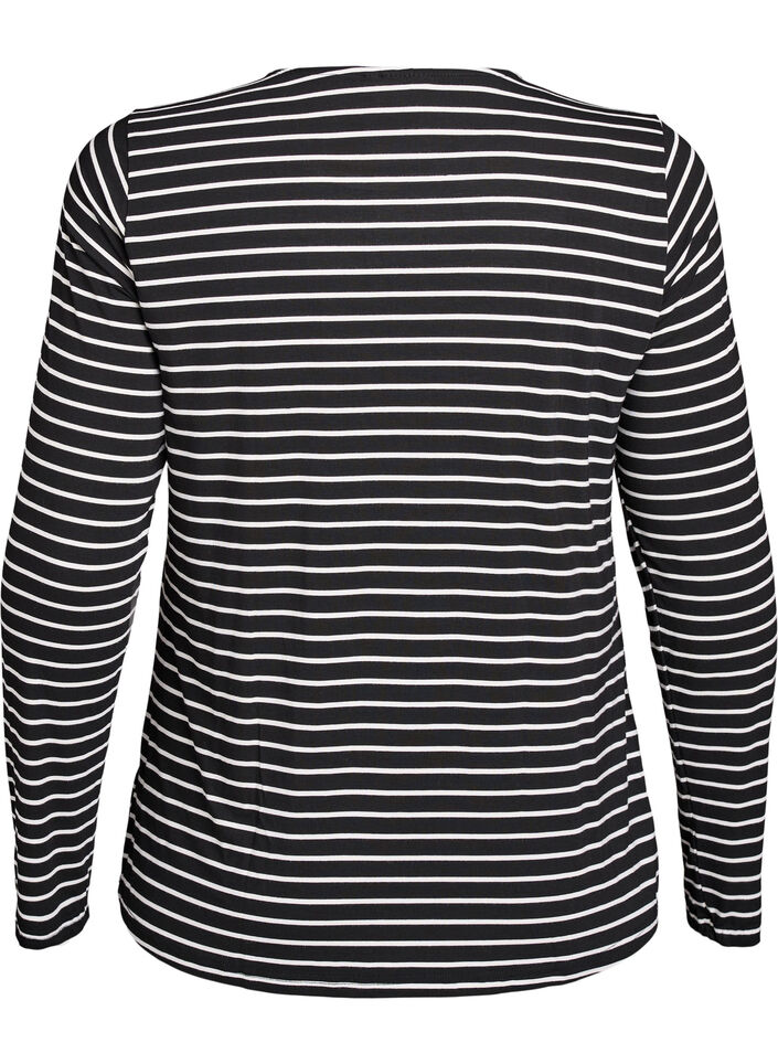 Lang&aelig;rmet bluse med striber, Sort, Packshot image number 1
