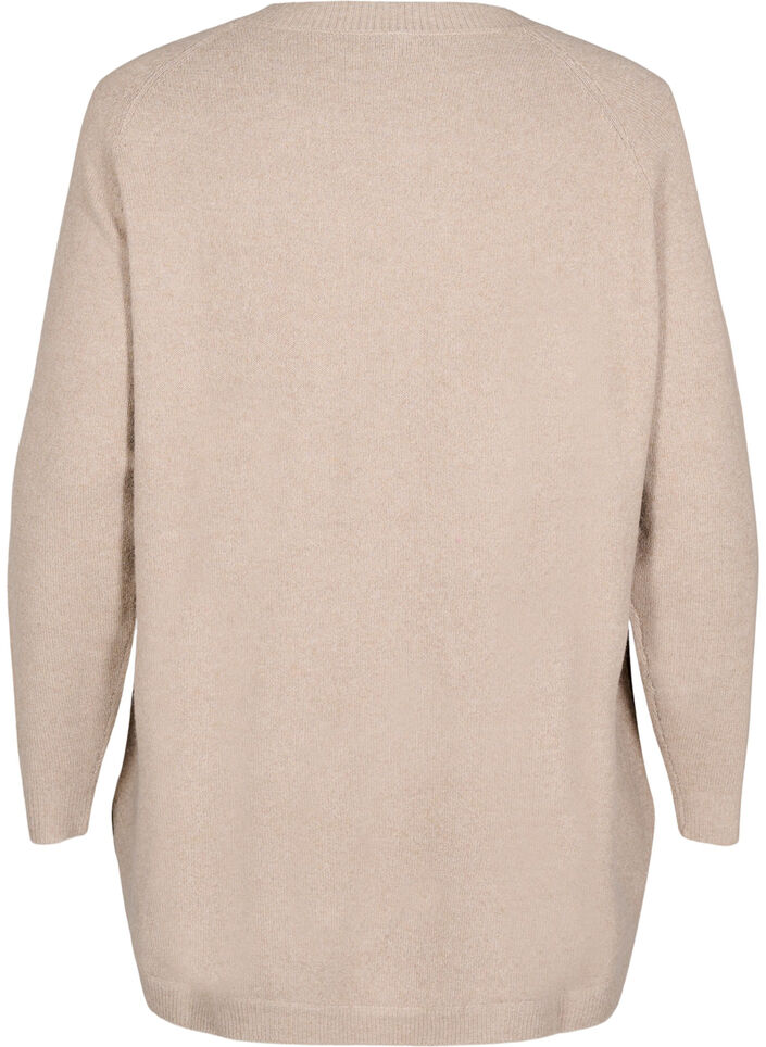 Lang strikbluse med knapdetalje i siden, Simply Taupe Mel., Packshot image number 1