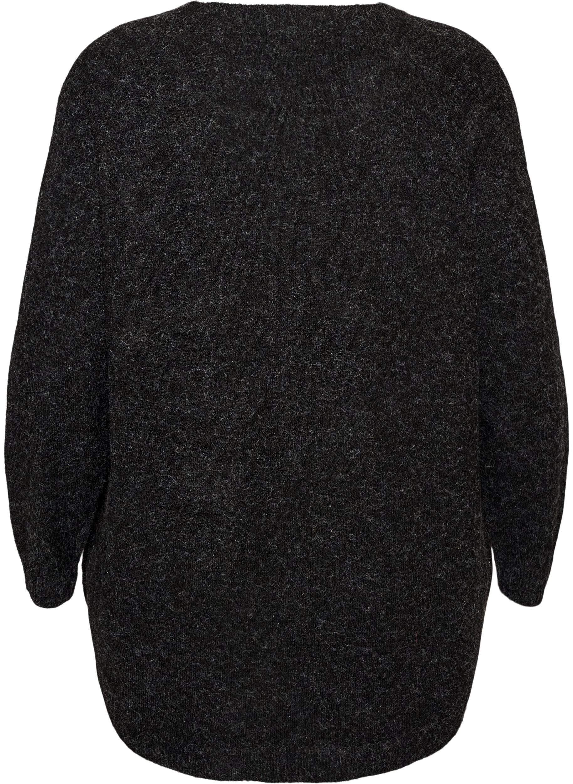 ZizziLang strikbluse med kugleknapper, Gr&aring;, Packshot image number 1