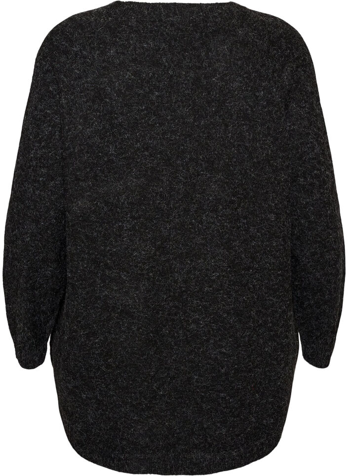 Lang strikbluse med kugleknapper, Gr&aring;, Packshot image number 1