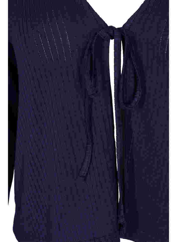 Ribbet cardigan med bindesnøre, Navy Blazer, Packshot image number 2