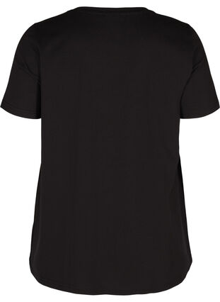 Bomulds t-shirt med a-form og tryk , Black, Packshot image number 1