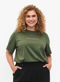 Økologisk bomulds t-shirt med tekst, Thyme SERENITY, Model
