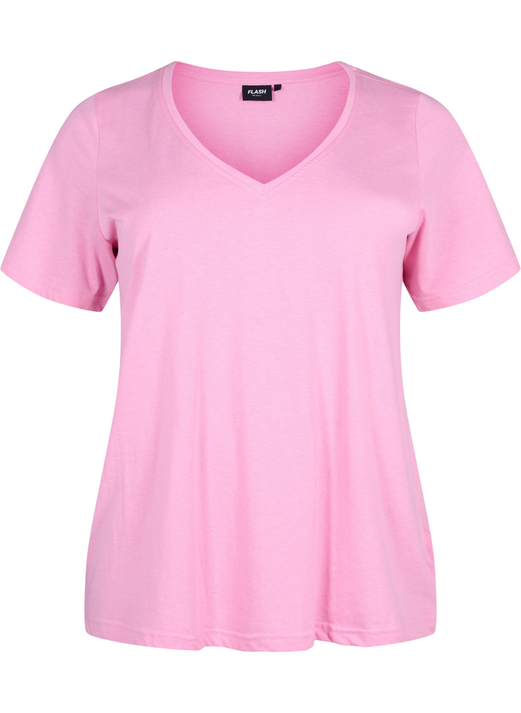 Zizzi FLASH - T-shirt med v-hals, Begonia Pink, Packshot image number 0