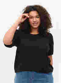 Bomulds t-shirt med 2/4 ærmer, Black, Model
