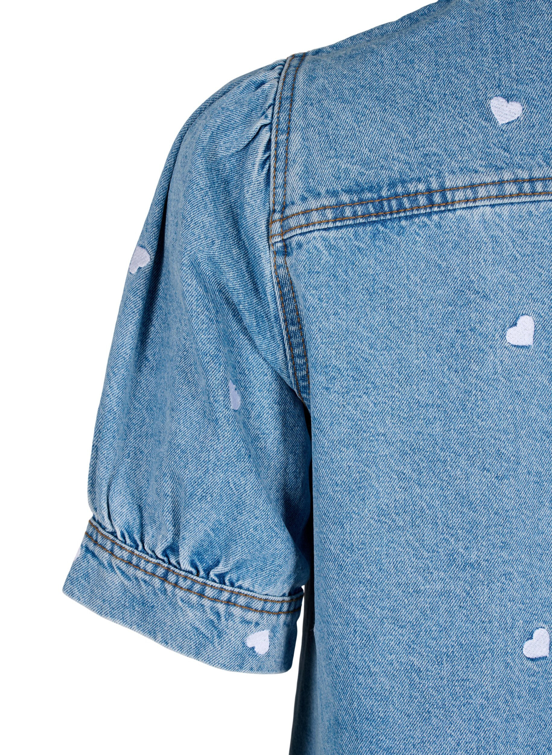 Zizzi Denim kjole med broderede hjerter, Light blue denim, Packshot image number 3