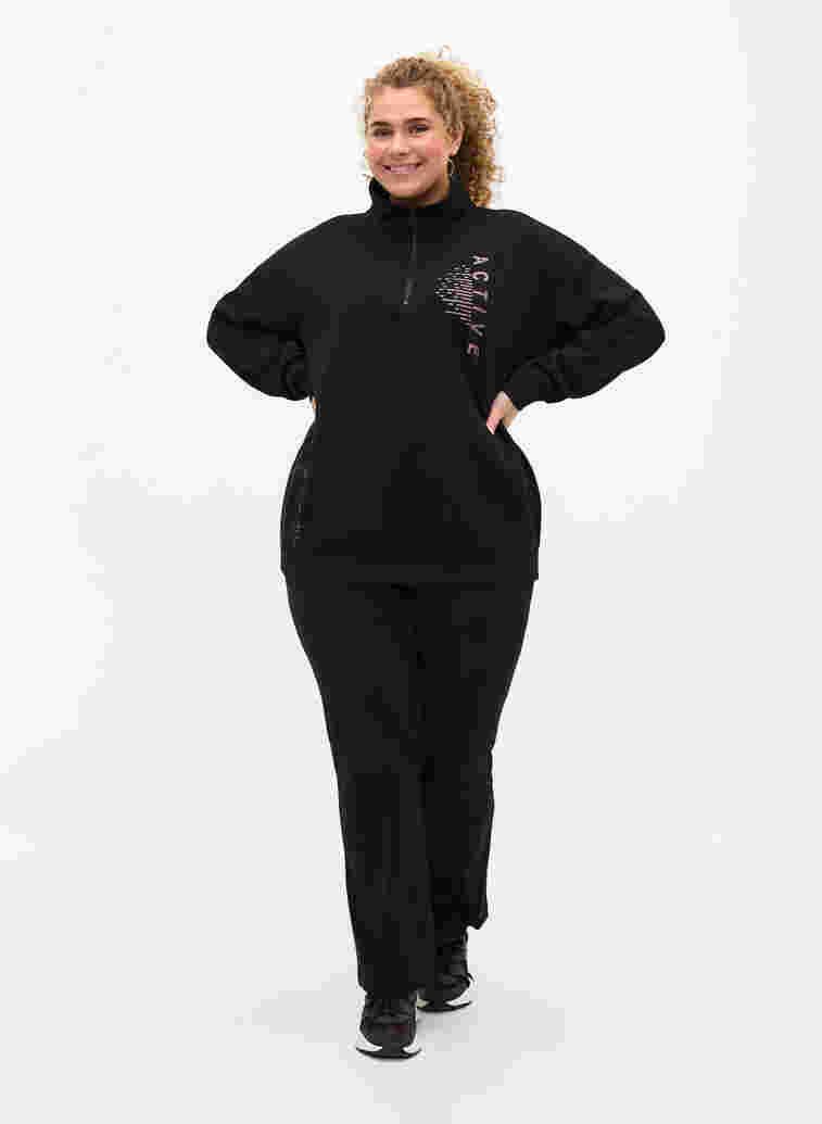 Højhalset sweatshirt med lynlås, Black, Model image number 2