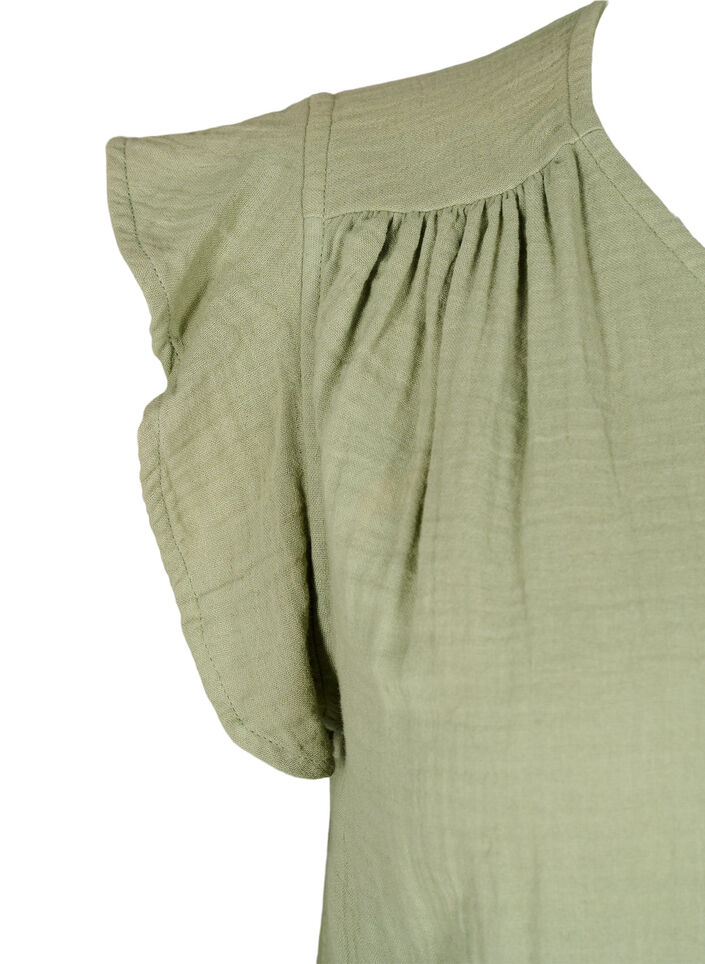 &AElig;rmel&oslash;s top i bomuldsmusselin med fl&aelig;ser, Gr&oslash;n, Packshot image number 3
