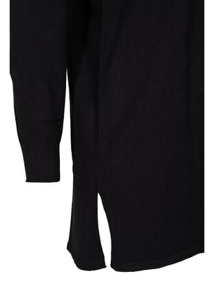Strikket cardigan med slids og rib, Black, Packshot image number 3