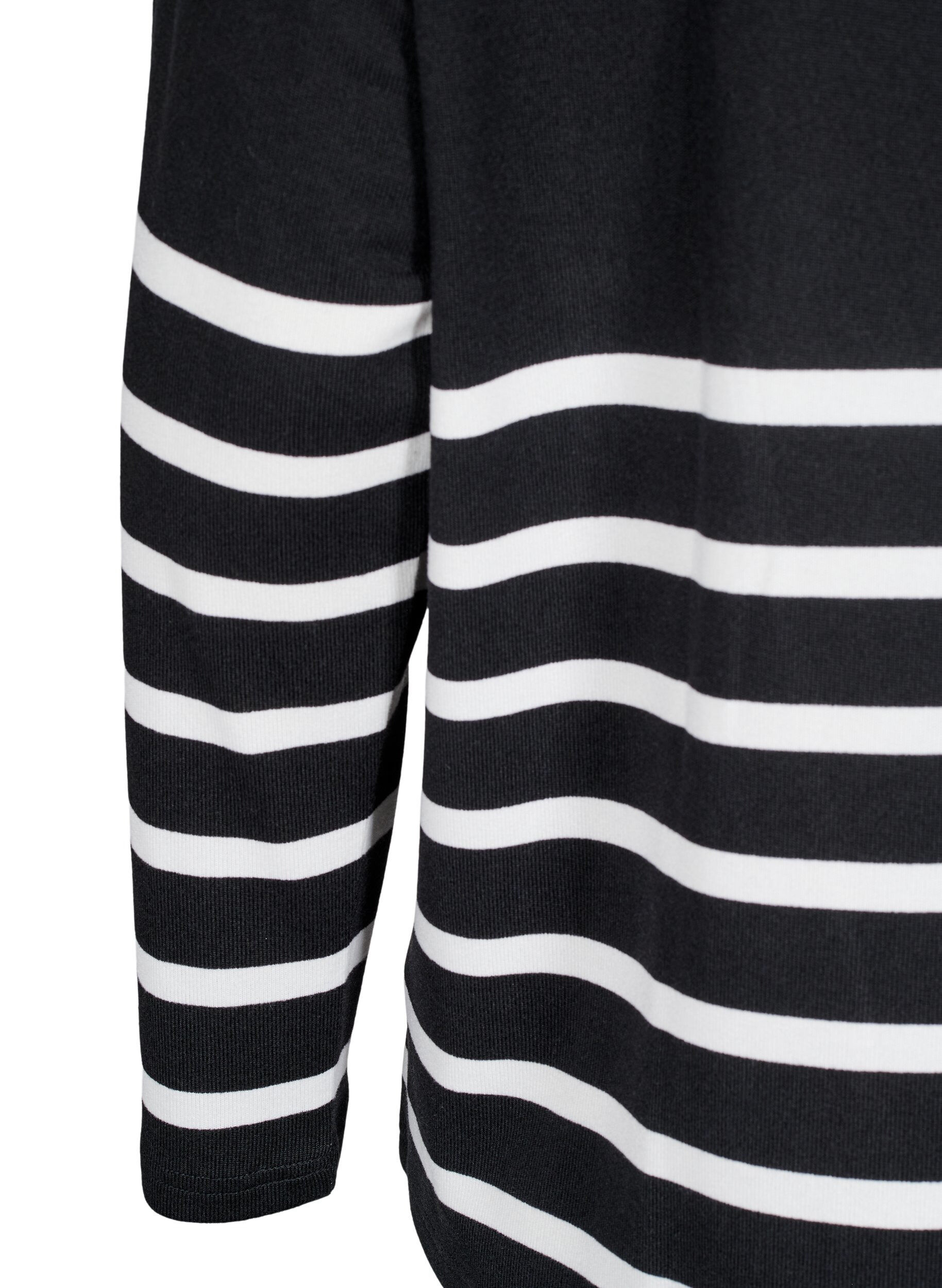 Zizzi Lang&aelig;rmet bluse med striber og h&oslash;j hals, Sort, Packshot image number 3