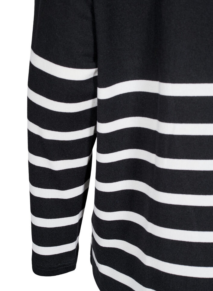 Langærmet bluse med striber og høj hals, Sort, Packshot image number 3