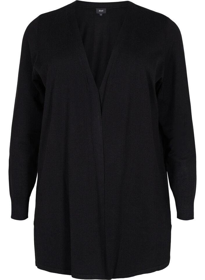 Strikket cardigan med slids og rib, Black, Packshot image number 0