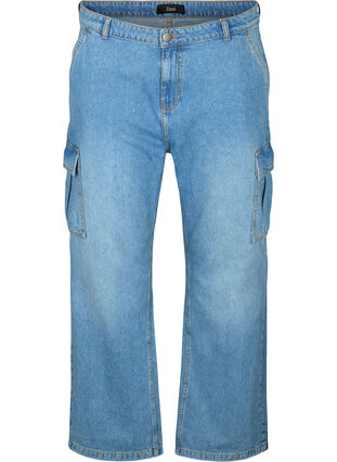 Løstsiddende jeans med cargolommer, Light blue, Packshot image number 0