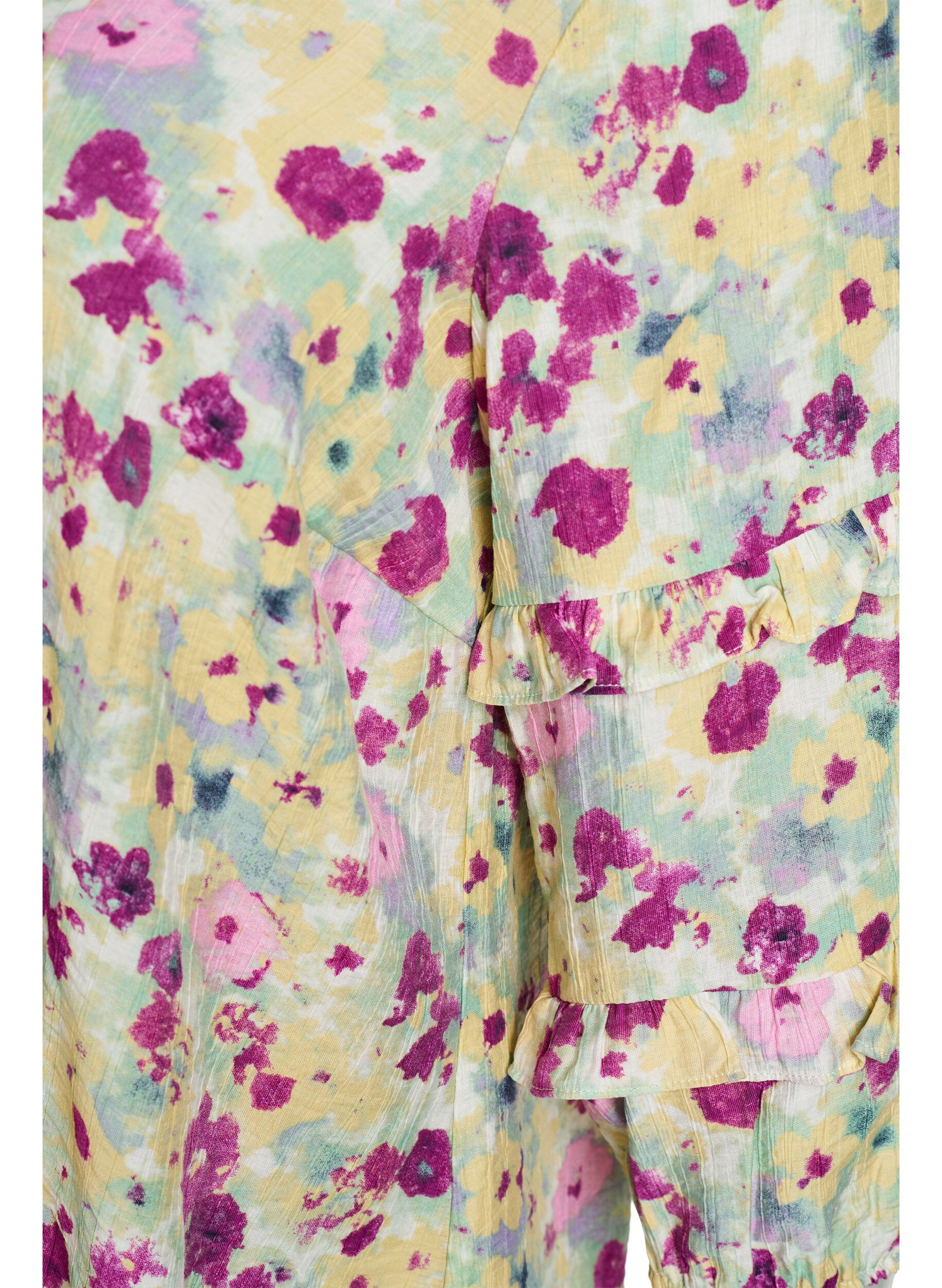 Zizzi Bluse med fl&aelig;sedetaljer og blomsterprint, Vanilla, Packshot image number 2