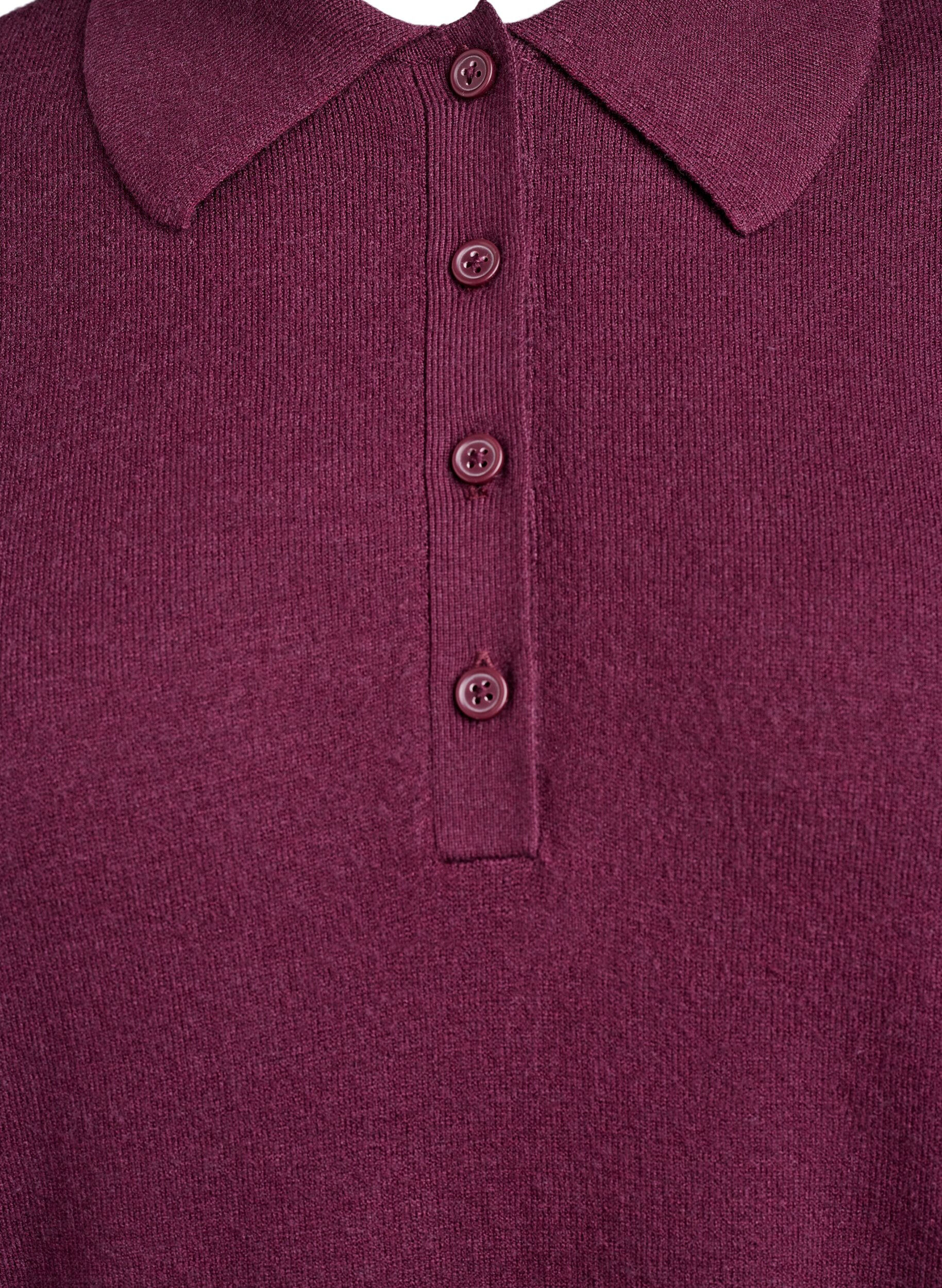 Zizzi Strikbluse med polokrave, M&oslash;rk Bordeaux, Packshot image number 2