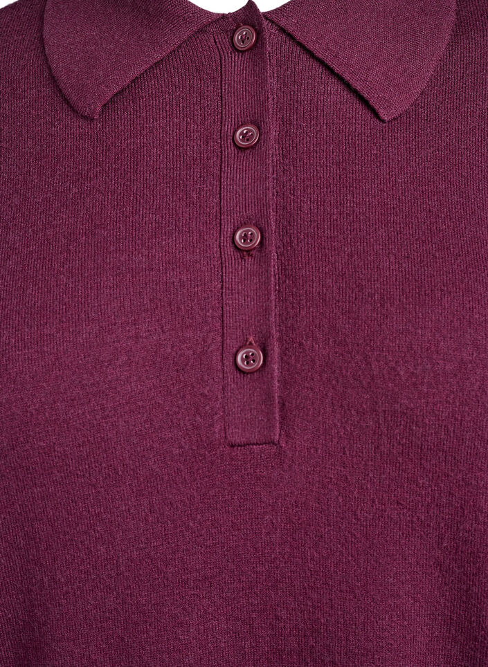 Strikbluse med polokrave, Mørk Bordeaux, Packshot image number 2