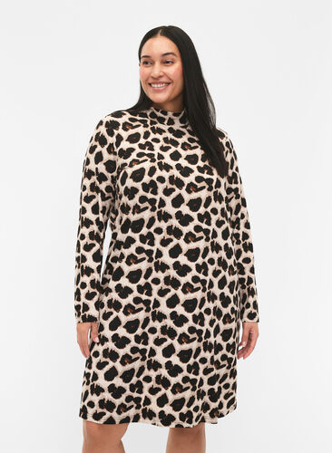 FLASH - Langærmet kjole med turtleneck, Leopard AOP, Model image number 0