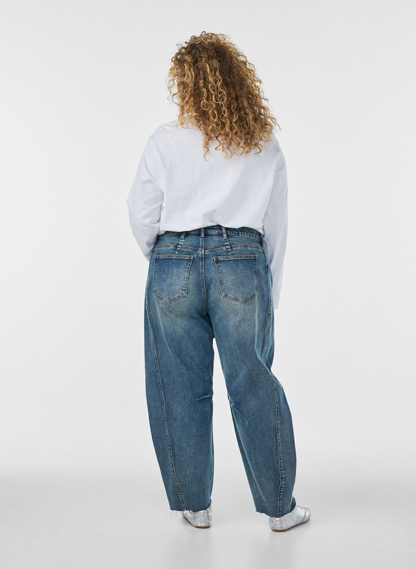 Barrel fit jeans med slidt vask, Bl&aring;, Model