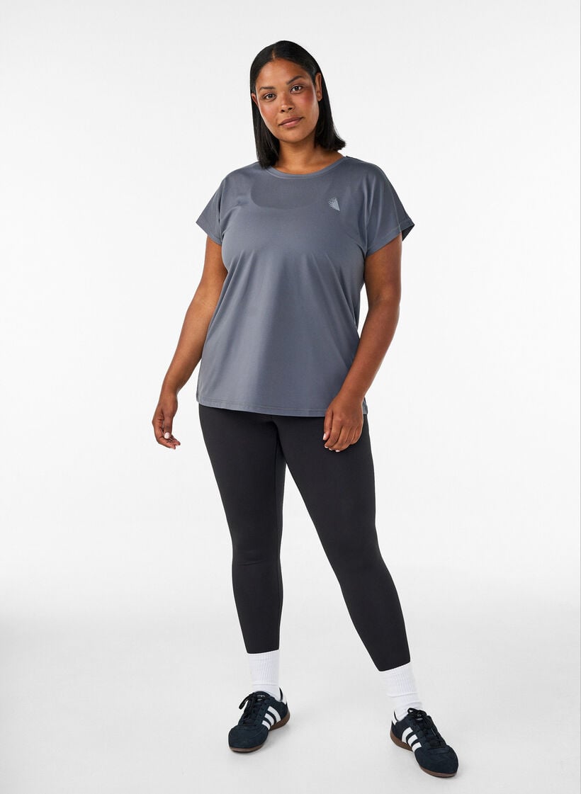 Ensfarvet tr&aelig;nings t-shirt, Gr&aring;, Model image number 1