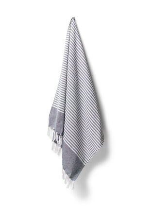 Stribet håndklæde med frynser, Dark Blue Melange, Packshot image number 0