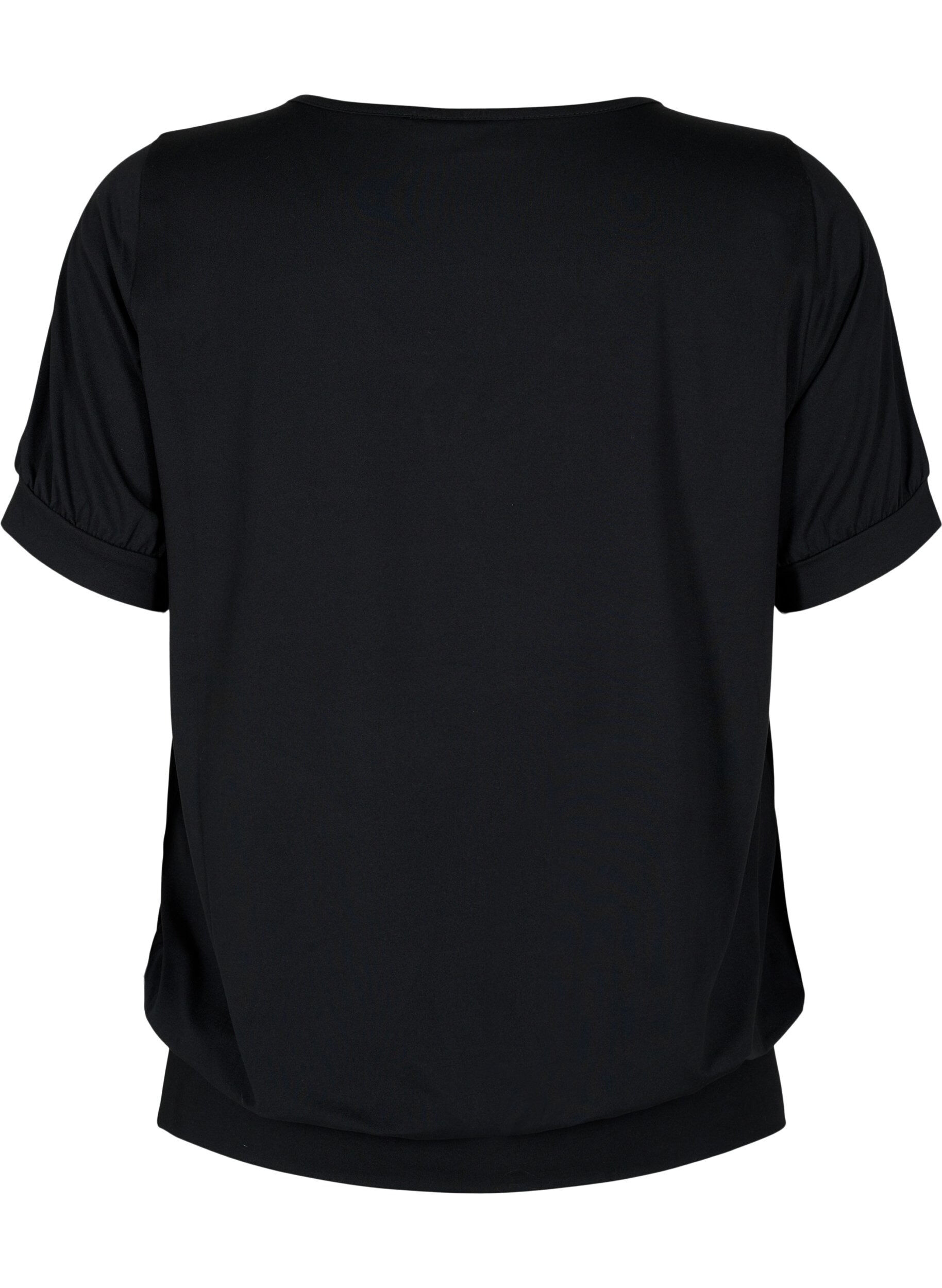 Zizzi Ensfarvet tr&aelig;nings t-shirt med v-hals, Black, Packshot image number 1