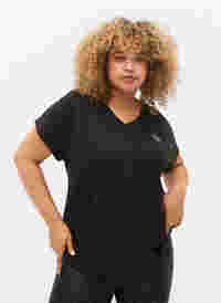 Kortærmet trænings t-shirt med v-hals, Black, Model