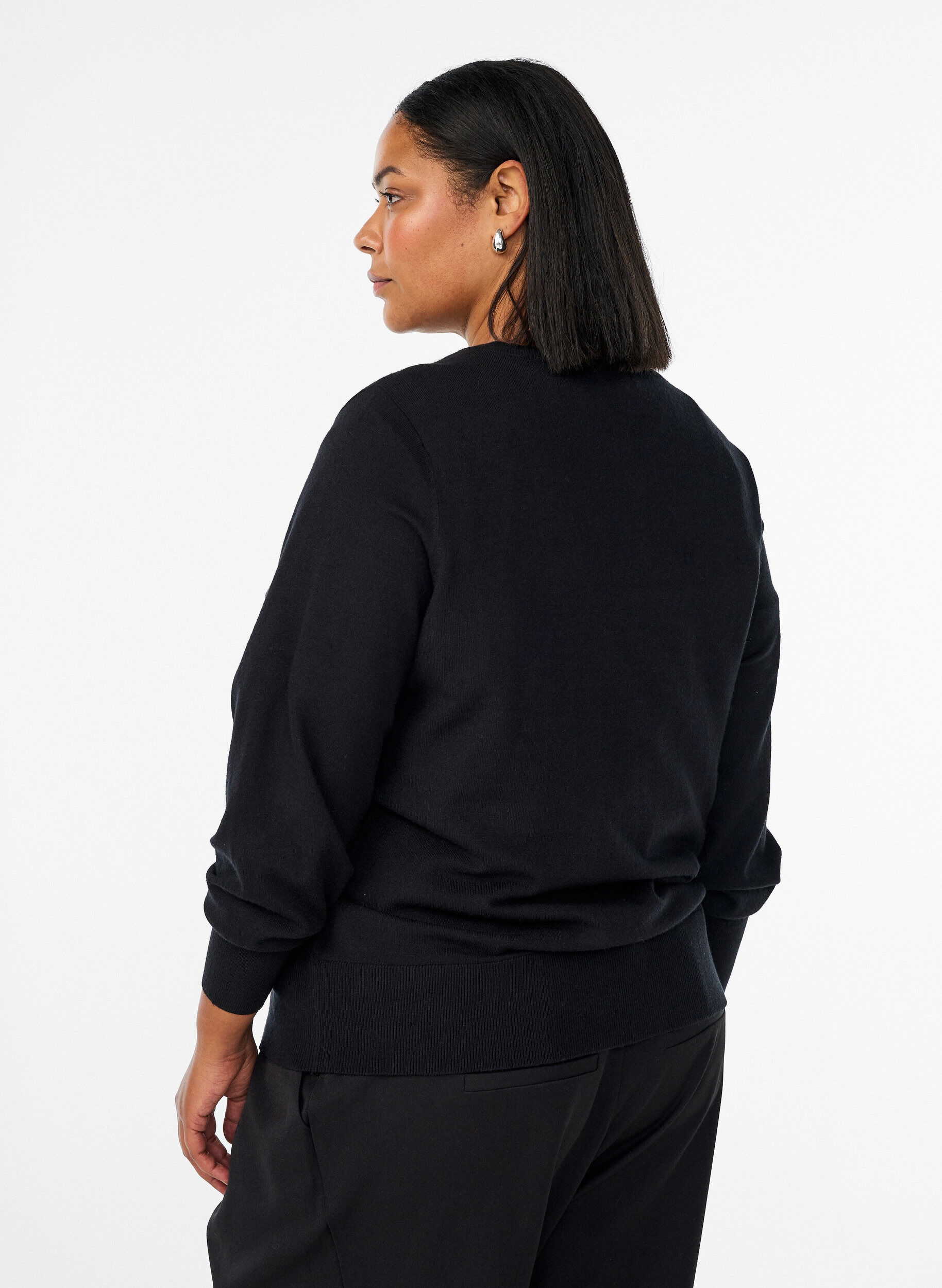 Zizzi Cardigan med rund hals og stofbetrukne knapper, Sort, Model image number 2