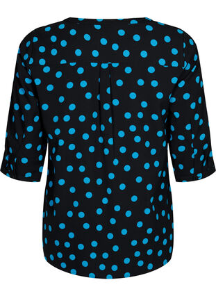 Prikket bluse med 3/4 ærmer , Black Blue Dot, Packshot image number 1