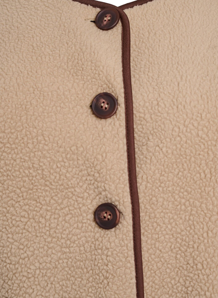 Vest i teddyfleece med kontrastkanter, Beige, Packshot image number 2