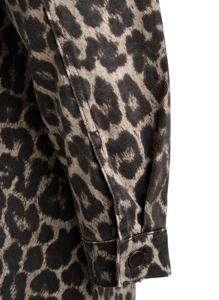 Langærmet denimkjole med leopardprint, Leo AOP, Packshot image number 3