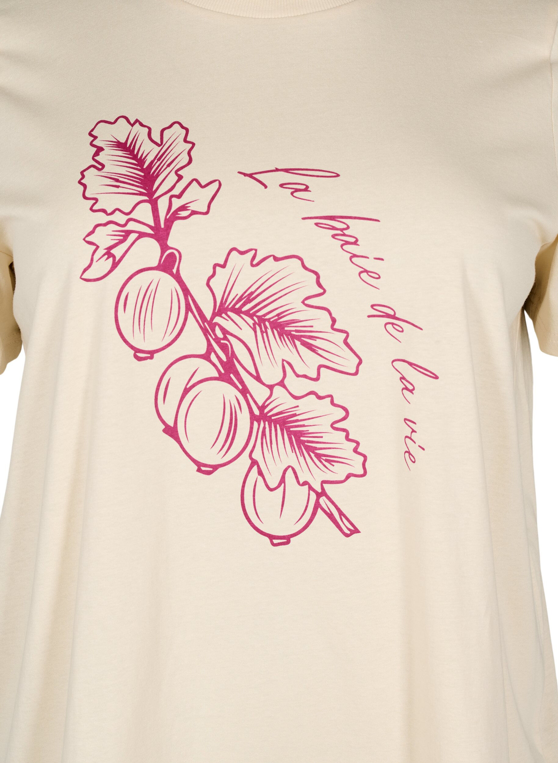 Zizzi T-shirt i bomuld med motiv, Beige, Packshot image number 2