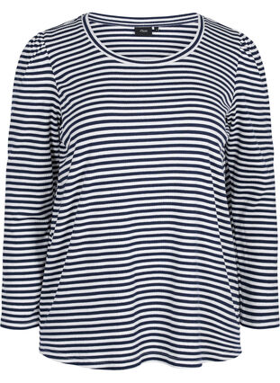 Stribet bluse med lange ærmer, N. Sky/White Stripe, Packshot image number 0