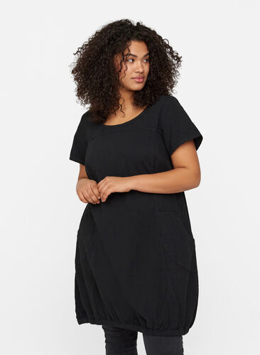 Kortærmet kjole i bomuld, Black, Model image number 0