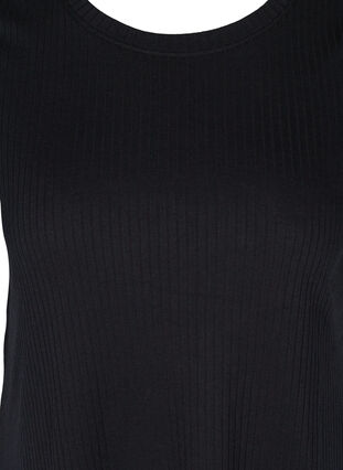 Ensfarvet rib t-shirt med korte ærmer, Black, Packshot image number 2