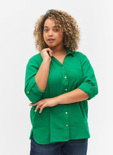 Skjortebluse med knaplukning, Jolly Green, Model image number 0