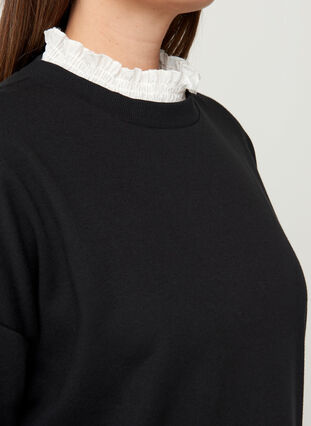 Sweatshirt med påsyet skjorte, Black, Model image number 2