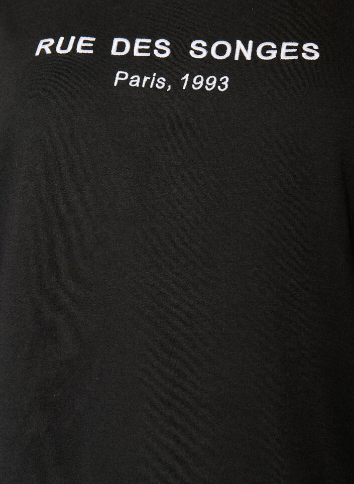 Sweatshirt med h&aelig;tte og print, Sort, Packshot image number 2