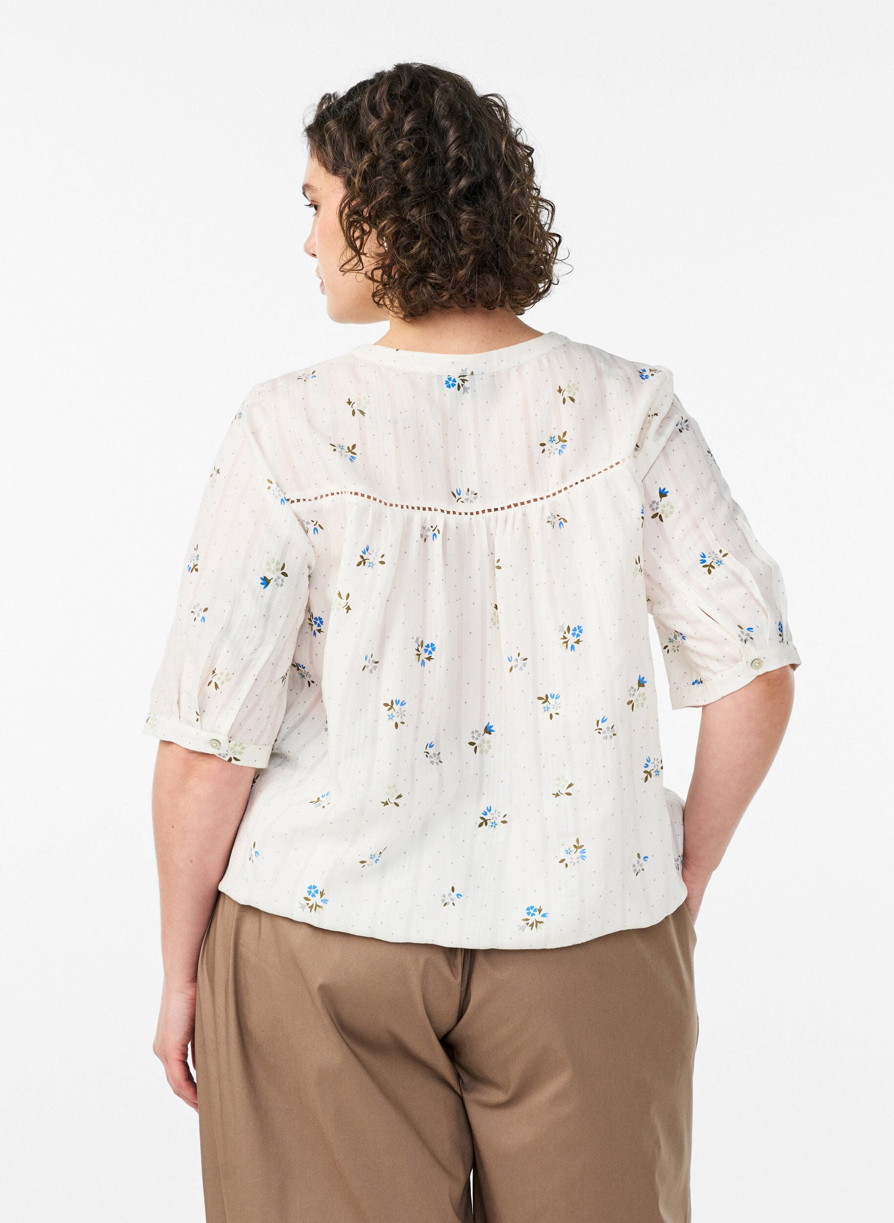 ZizziBluse med print og 1/2 &aelig;rmer, Vanilla, Model image number 2