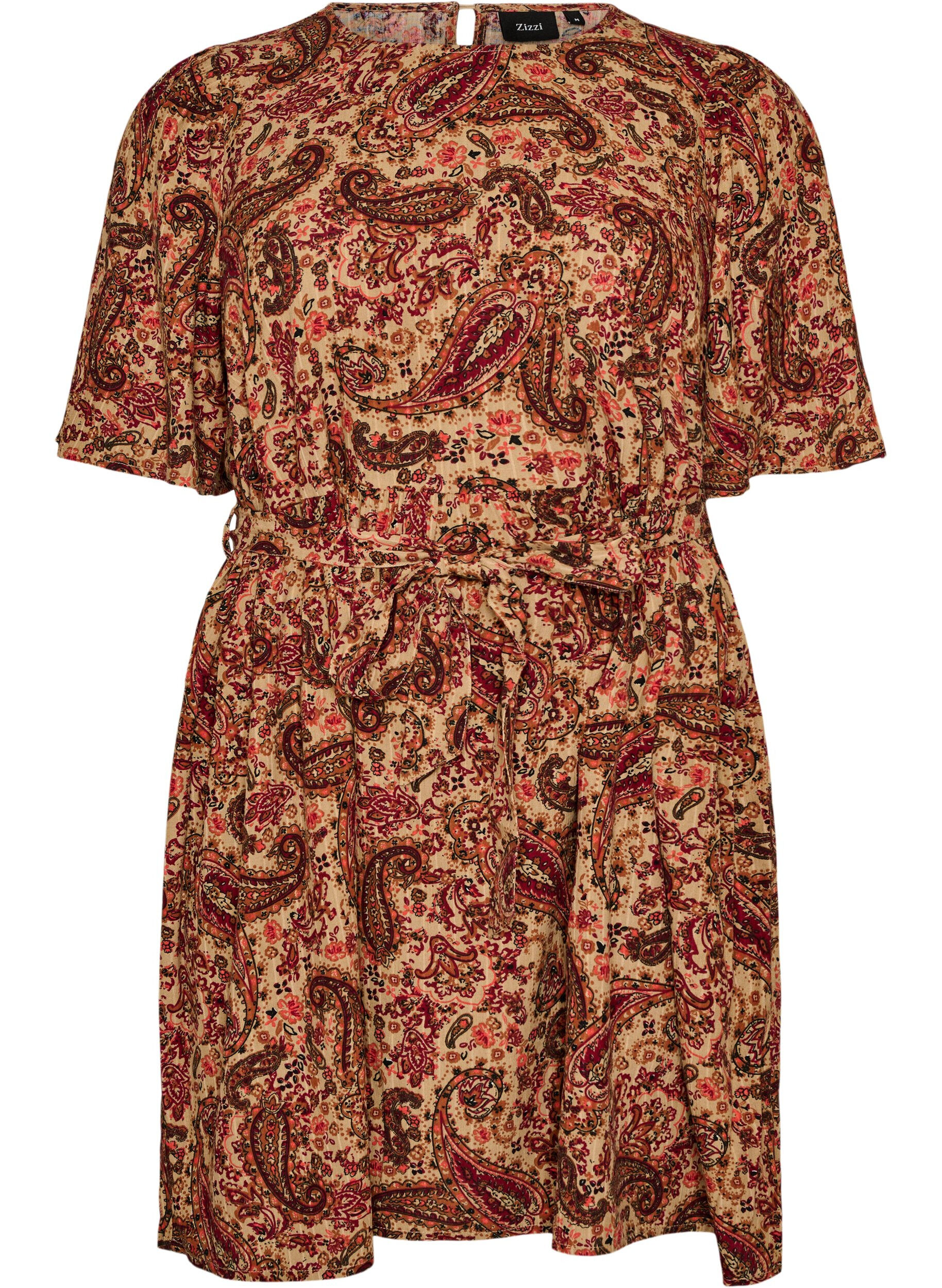 ZizziKjole med paisleyprint og bindeb&aring;nd, Brun, Packshot image number 0
