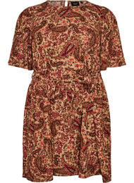 Kjole med paisleyprint og bindeb&aring;nd, Brun